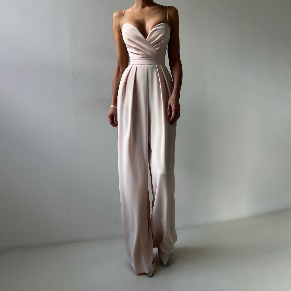 Women’s Jumpsuit – Sweetheart Neckline – Ruched Bodice – Wide Leg – Lightweight Fabric