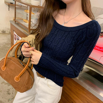 Women's Cable Knit Sweater - Off-Shoulder - Casual Elegance