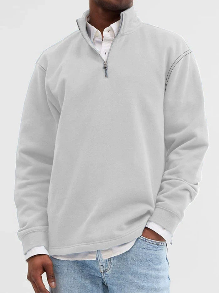 Men’s Sweatshirt – Relaxed Fit – Cotton Blend – Stand Collar – Half Zip – Ribbed Trim