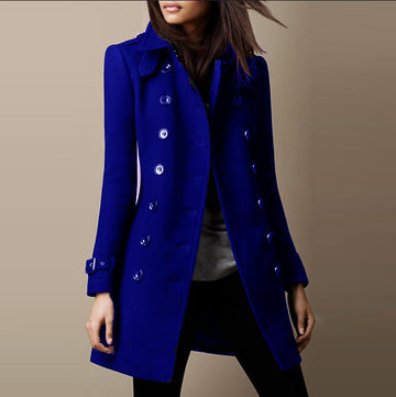 Women's Double-Breasted Coat - Tailored Fit - Notched Lapels - Button-Up Front