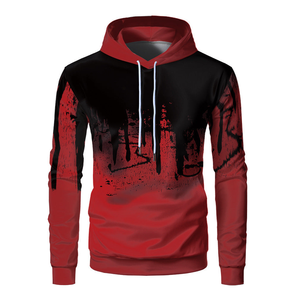 Men's Hooded Sweatshirt – Loose Fit – 3D Digital Print – Ribbed Cuffs – Casual Wear