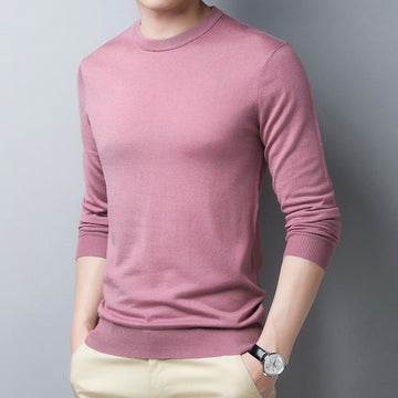 Men’s Long-Sleeve T-Shirt – Slim Fit – Silk Wool Blend – Ribbed Round Neck