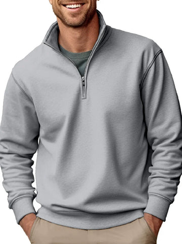 Men’s Sweatshirt – Regular Fit – Soft Fleece – Quarter Zip Stand Collar – Ribbed Hem
