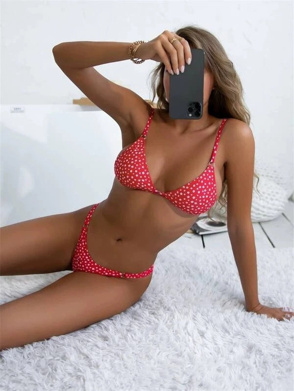 Women’s Bikini Set – Triangle Top – Minimal Coverage – Low Rise – Metal Ring Detail