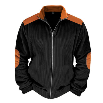 Men’s Quilted Jacket – Regular Fit – Zipper Front – Contrast Sleeves and Elbow Patches