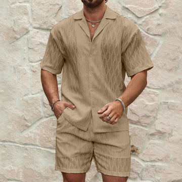Men’s Two-Piece Set – Button-Up Shirt and Shorts – Relaxed Fit – Lightweight Cotton