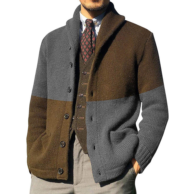 Men’s Cardigan – Relaxed Fit – Wool Knit – Shawl Collar – Button Front – Patch Pockets