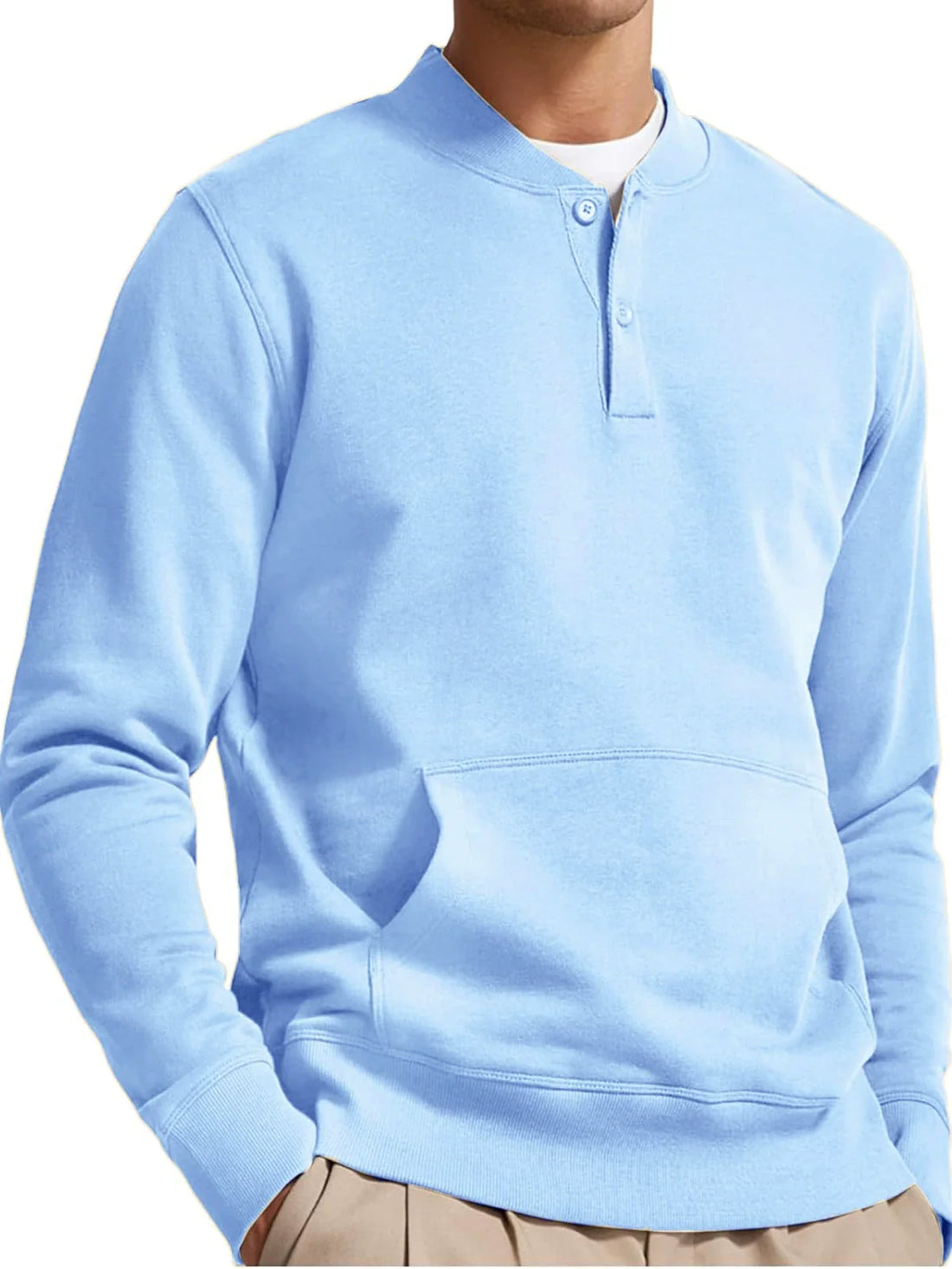 Men’s Sweatshirt – Cotton Blend – Regular Fit – Button Neck – Kangaroo Pocket