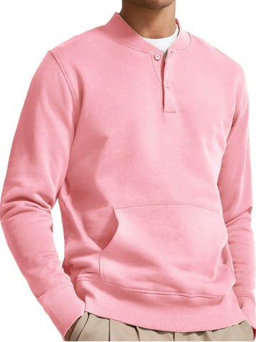 Men’s Sweatshirt – Cotton Blend – Regular Fit – Button Neck – Kangaroo Pocket