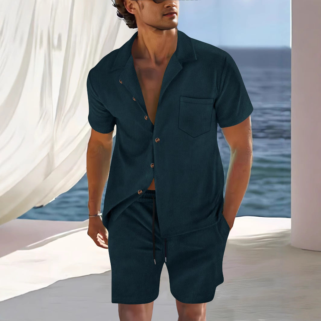 Men’s Shirt and Shorts Set – Cuban Collar – Relaxed Fit – Lightweight