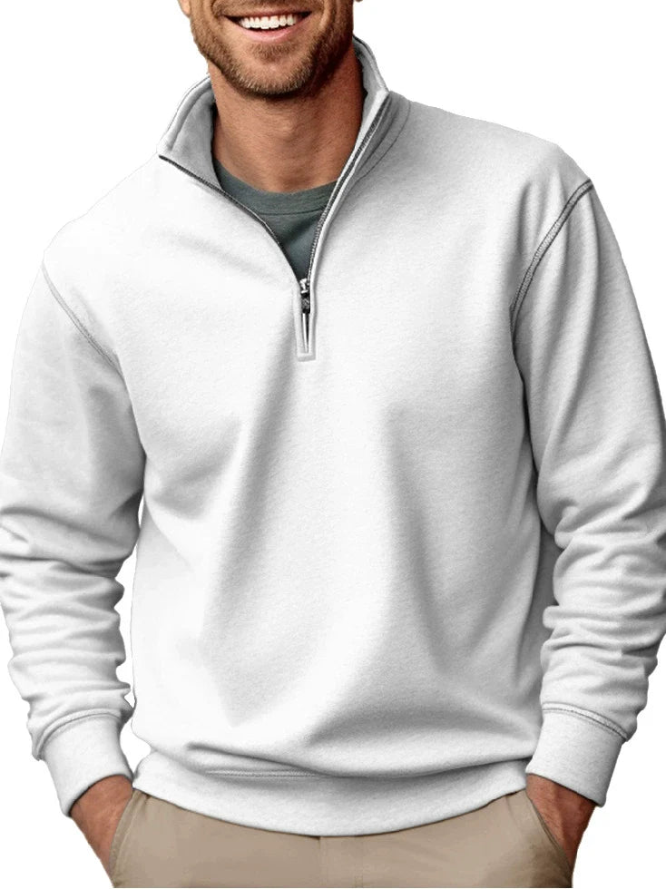 Men’s Sweatshirt – Regular Fit – Soft Fleece – Quarter Zip Stand Collar – Ribbed Hem