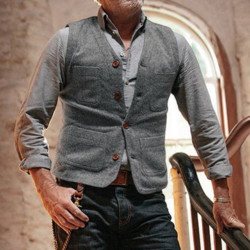 Men’s Vest – Tailored Fit – Wool Look – Button Front – Welt Pockets – Smart Casual