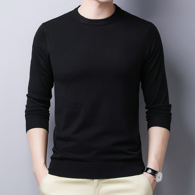 Men’s Long-Sleeve T-Shirt – Slim Fit – Silk Wool Blend – Ribbed Round Neck