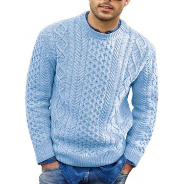 Men’s Pullover Sweater – Slim Fit – Cable Knit Wool Blend – Ribbed Trim Casual Style