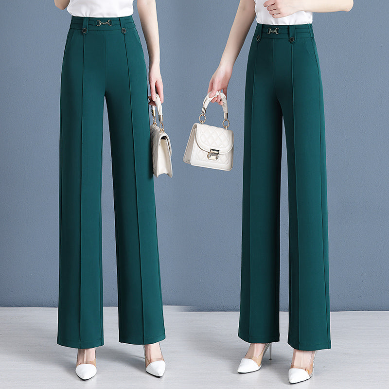 Women's High-Waisted Wide-Leg Trousers - Elegant and Timeless Design - Office Chic