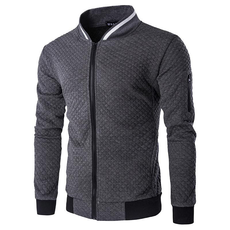 Men’s Sweatshirt Cardigan – Slim Fit – Quilted Texture – Zip Front – Sleeve Pocket