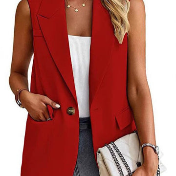 Women’s Blazer Vest – Tailored Fit – Sleeveless – Notched Lapel – Single Button – Hip Length
