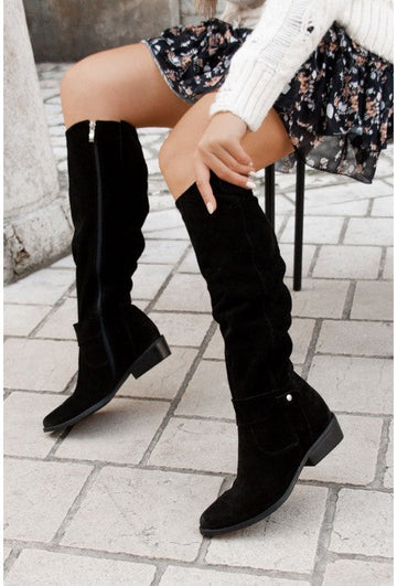 Women’s Knee High Boots – Sleek Suede – Form-Fitting – Side Zip – Rounded Toe