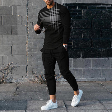 Men’s With Two-Piece Tracksuit – Slim Fit – Breathable Stretch Fabric – 3D Print – Tapered Legs