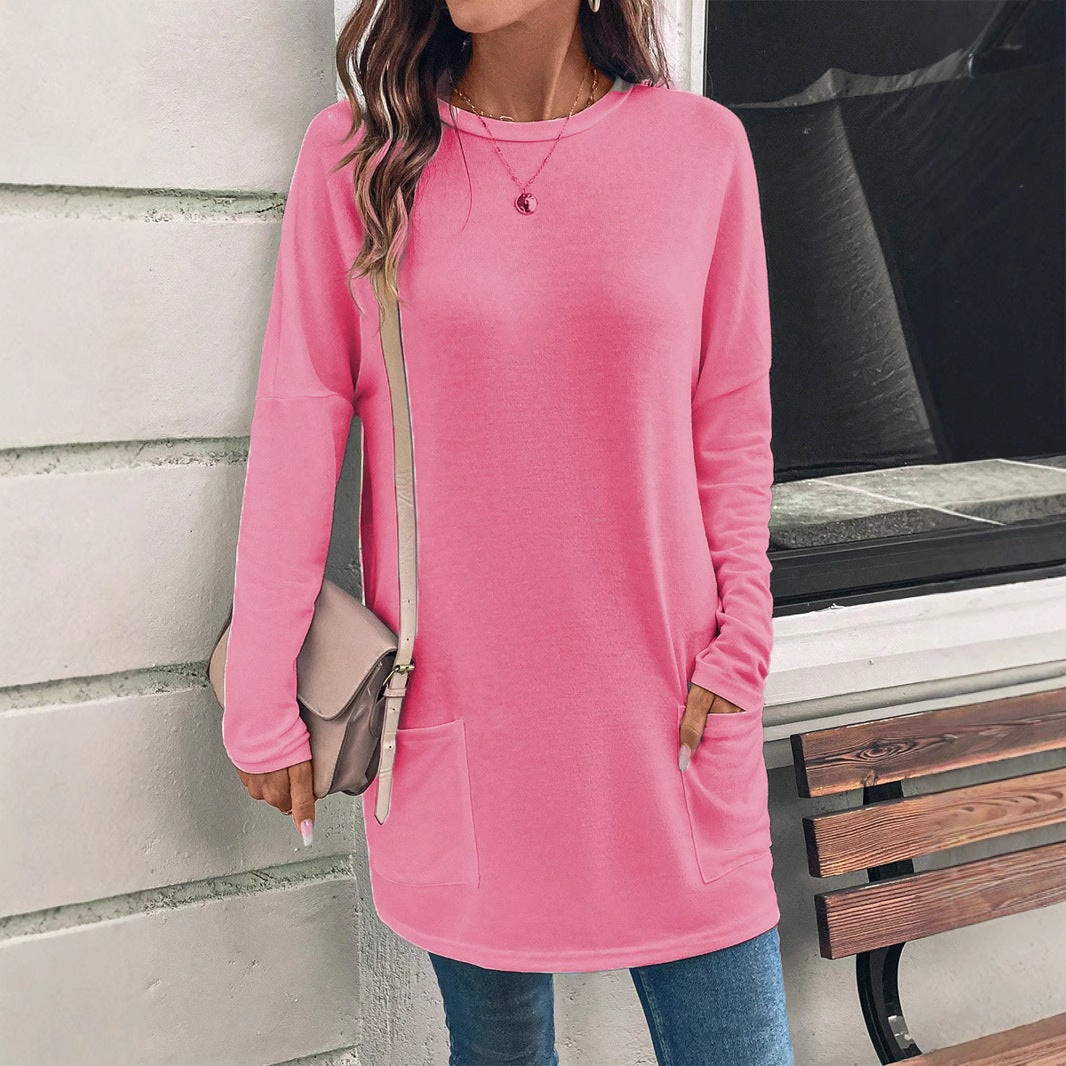Women’s Sweatshirt – Relaxed Fit – Cotton Feel – Round Neck – Long Sleeve – Hip Pockets