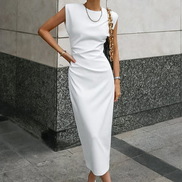 Women's Sleeveless Maxi Dress - High Waist - Bodycon Fit - Side Slit Elegant Wear