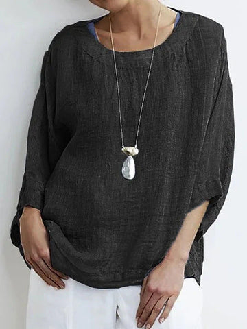 Women’s Casual Top – Loose Fit – 3/4 Sleeve – Round Neck Breathable