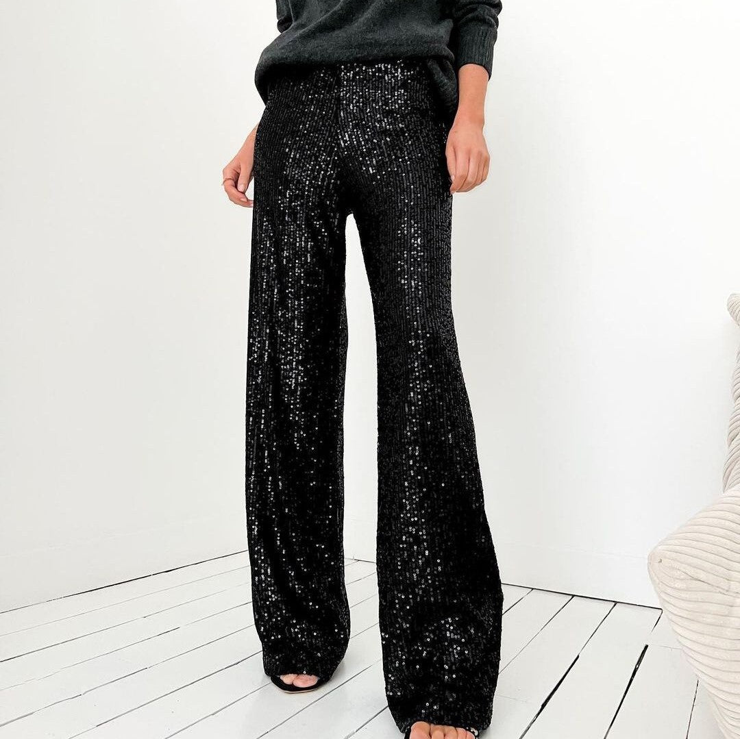Women’s Straight-Leg Pants – Full Sequin – Relaxed Fit – Full Length Evening Wear
