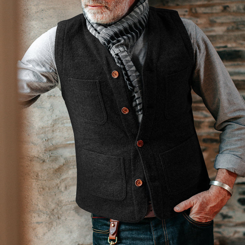Men’s Vest – Tailored Fit – Wool Look – Button Front – Welt Pockets – Smart Casual
