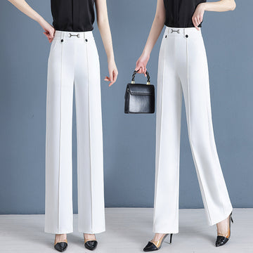Women's High-Waisted Wide-Leg Trousers - Elegant and Timeless Design - Office Chic