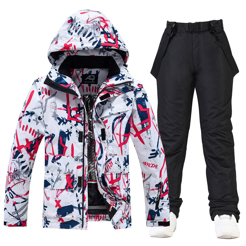 Men’s Two-Piece Ski Suit Set – Relaxed Fit – Water-Resistant – Hooded Jacket with Suspenders