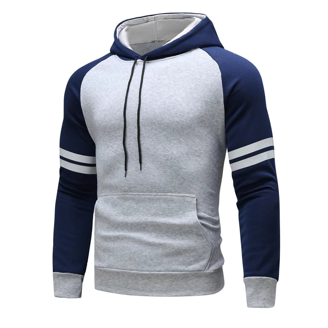 Men’s Hooded Sweatshirt – Regular Fit – Raglan Sleeve – Striped Casual Style