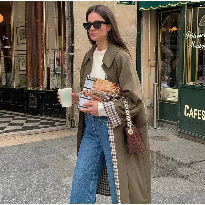 Women’s Midi Coat – Wool Blend – Relaxed Straight Fit – Point Collar – Raglan Sleeves