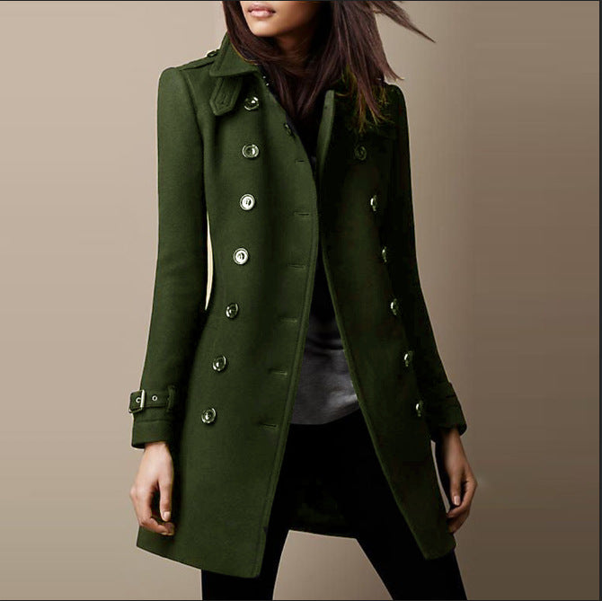 Women's Double-Breasted Coat - Tailored Fit - Notched Lapels - Button-Up Front
