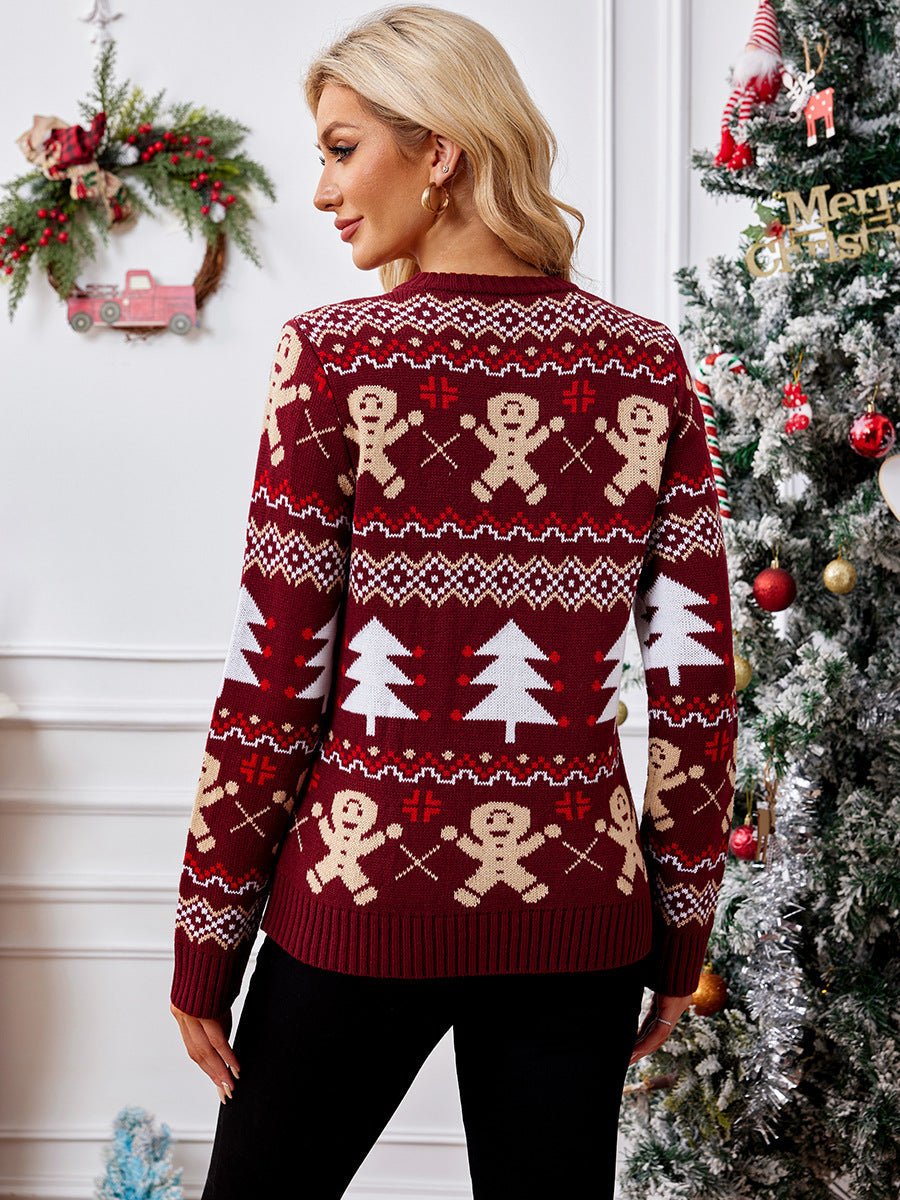 Women’s Sweatshirt – Jacquard Knit – Relaxed Fit – Crew Neck – Holiday Pattern