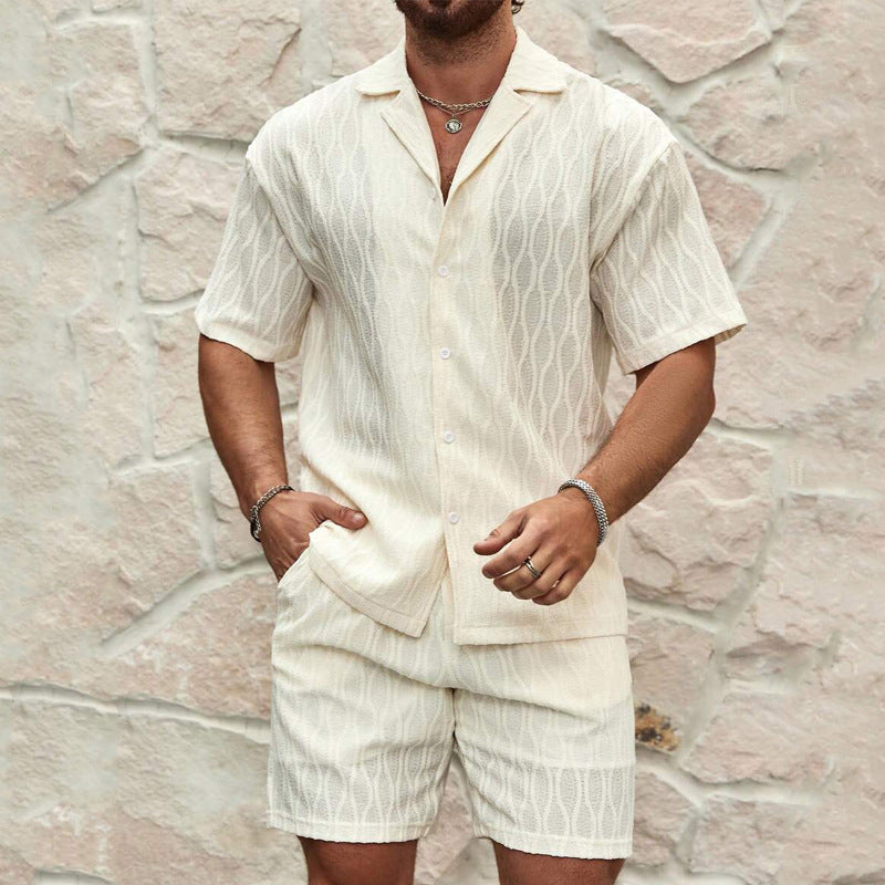 Men’s Two-Piece Set – Button-Up Shirt and Shorts – Relaxed Fit – Lightweight Cotton