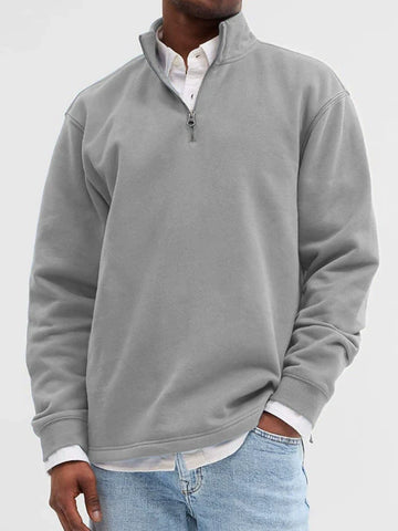 Men’s Sweatshirt – Relaxed Fit – Cotton Blend – Stand Collar – Half Zip – Ribbed Trim