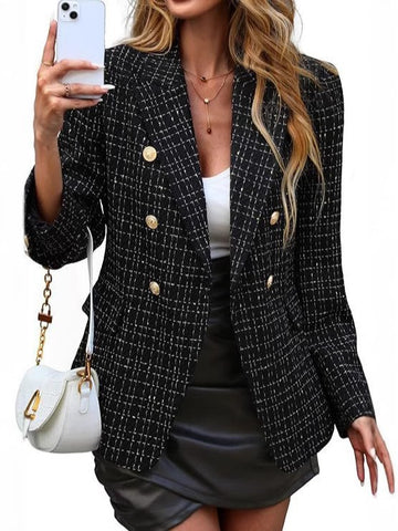 Women’s Blazer – Slim Fit – Plaid Pattern – Double-Breasted – Notched Lapel
