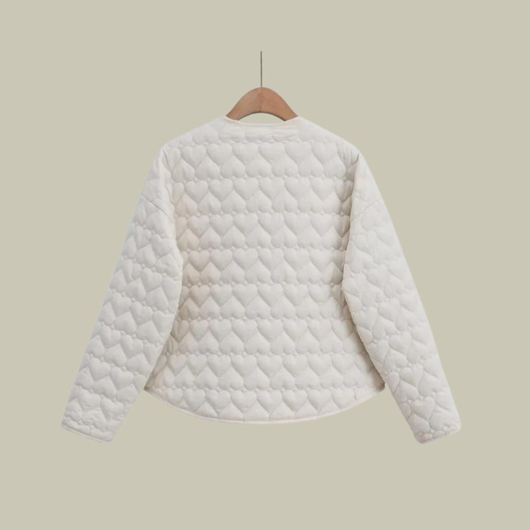 Women’s Quilted Jacket – Relaxed Fit – Padded Heart Pattern – Button-Up Casual Wear