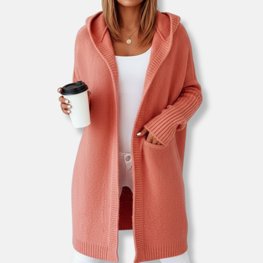 Women’s Cardigan – Oversized Relaxed Fit – Hooded Knit – Knee-Length – Ribbed Cuffs