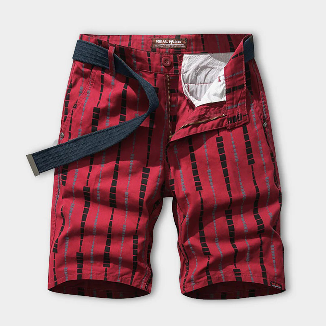 Casual pattern design shorts for men in a gray cotton blend with a regular fit and above-the-knee length.