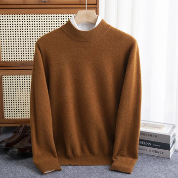 Men’s Pullover Sweatshirt – Wool – Loose Fit – Half-High Neck – Ribbed Cuffs & Hem