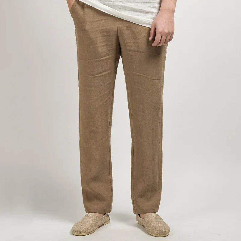 Men’s Linen Trousers – Relaxed Straight Fit – Lightweight Breathable – Full Length