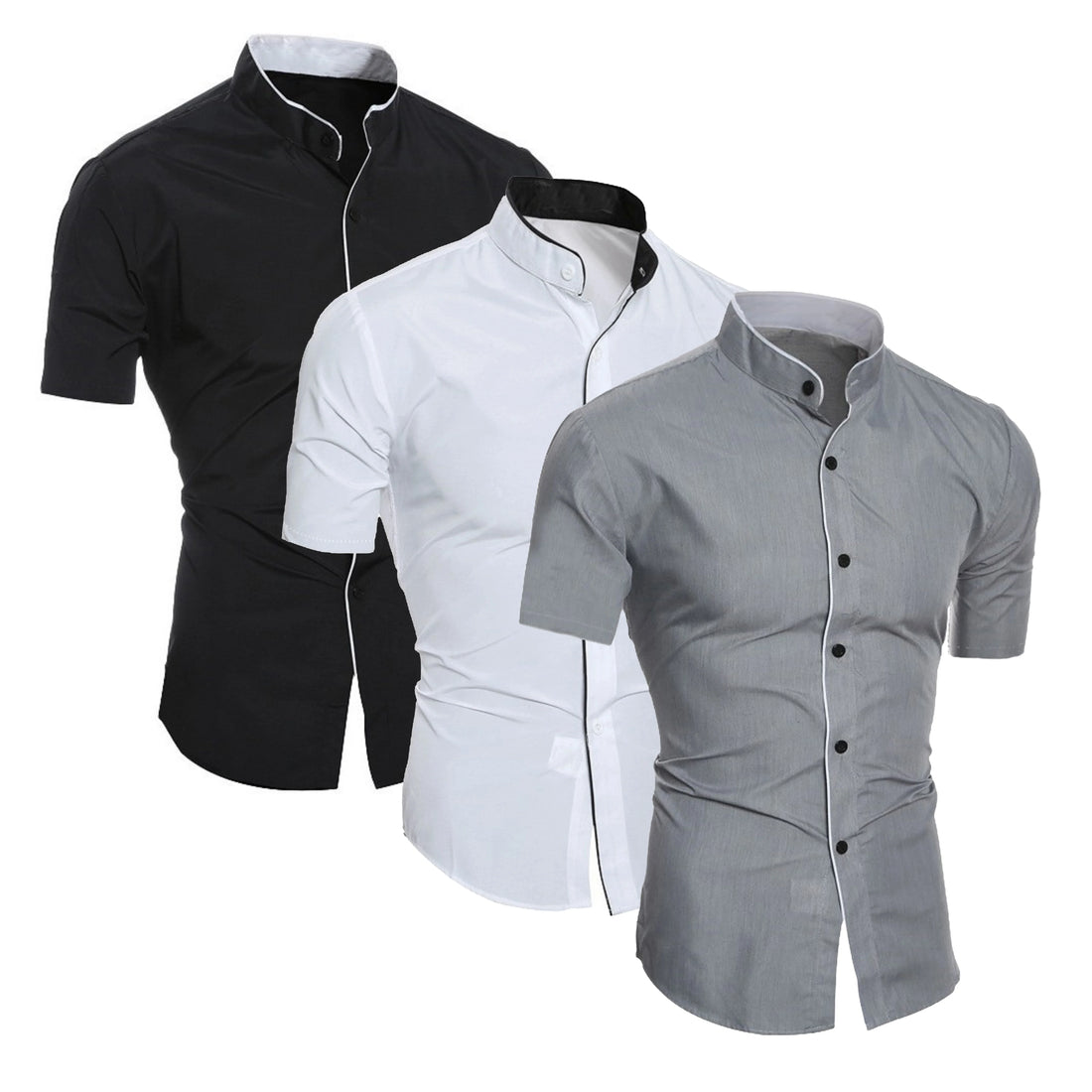 Men's Slim Fit Stand Collar Short Sleeve Shirt – Business Casual