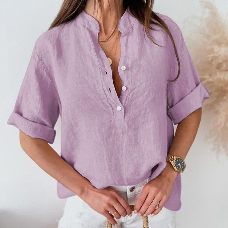 Oversized Breathable Button-Down Blouse for Women