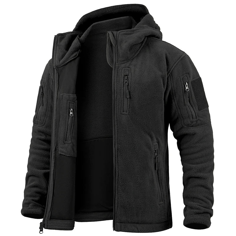 Men’s Tactical Fleece Jacket – Regular Fit – Full Zip – Hooded – Multi-Pocket Design