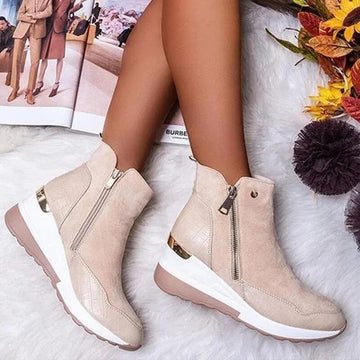 Women’s Ankle Boots – Suede Leather – Zip Design