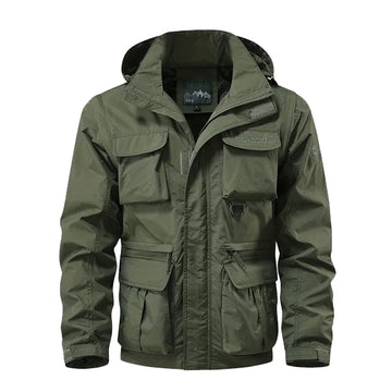 Men’s Cargo Jacket – Windproof Breathable Outdoor Fit – Utility Pockets Adjustable Hood