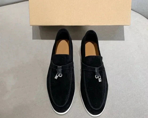 Men’s Loafers – Leather Slip-On Shoes – Classic Fit – Metal Accent Vamp Strap
