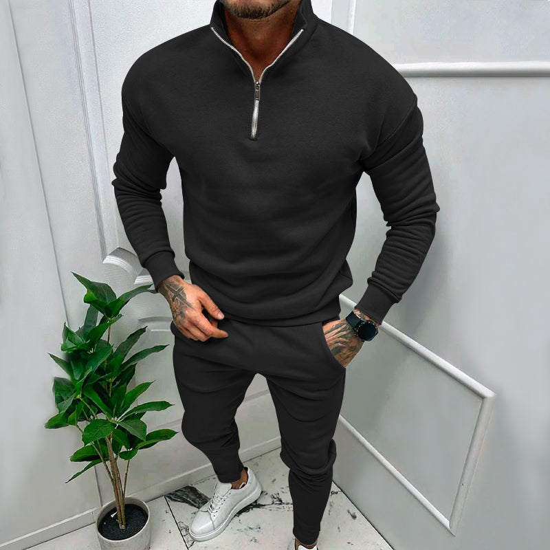Men’s Tracksuit Set – Slim Fit – Half Zip Top – Stretch Fabric – Ribbed Cuffs