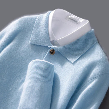 Men’s Pullover Sweatshirt – Wool Knit – Relaxed Fit – Polo Collar – Button Neckline